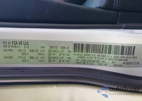 2016 Dodge Durango Limited z USA, uszkodzony, nr VIN 1C4RDJDG4GC467326